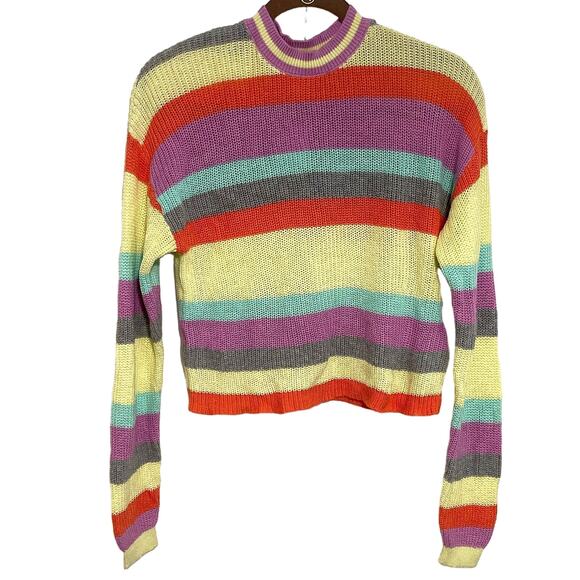 NWT BP. Pullover Crewneck Crop Sweater XS/Extra Small Green Luminary Multistripe - Picture 1 of 4